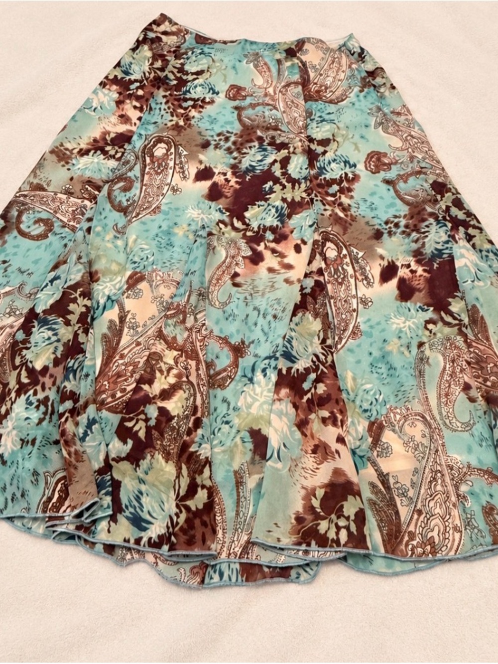 Women’s Boho Paisley Floral Flared Midi Skirt Turquoise Brown Y2K Style